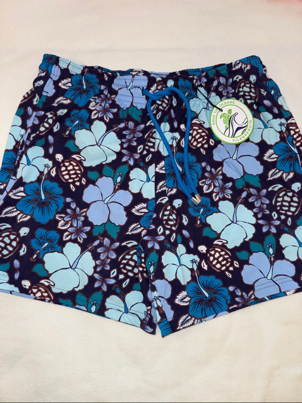 Vilebrequin Moorise Moorea Swim Trunks XL Blue Floral Turtle Print NWT - Picture 4 of 16